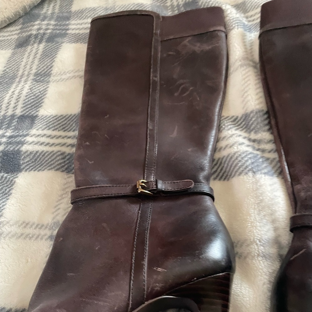 High heel brown leather upper heeled boots